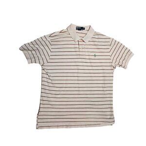 Polo Ralph Lauren Shirt Mens XL Off-White Brown Striped Green Logo